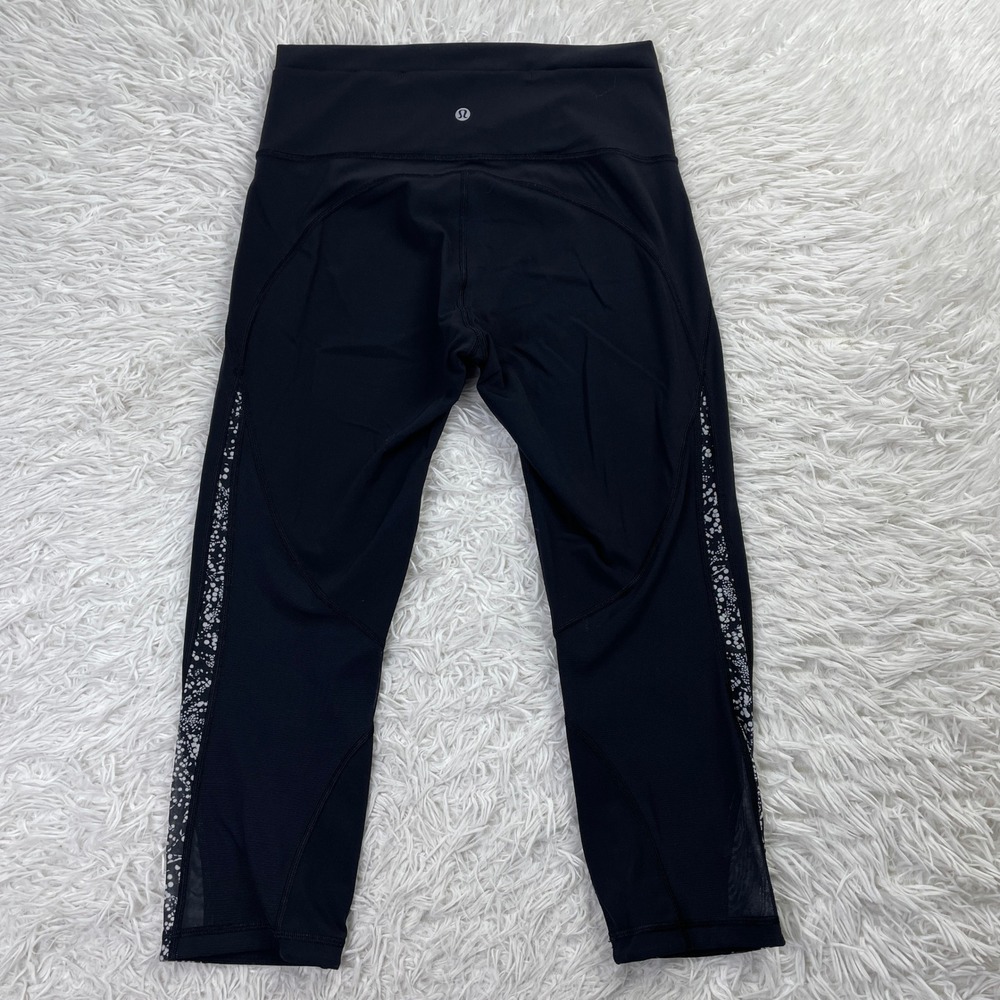 Lululemon Pants Womens 8 Black‎ Mix & Mesh Crop 21" Leggings Yoga Luxtreme Gym - Picture 8 of 10